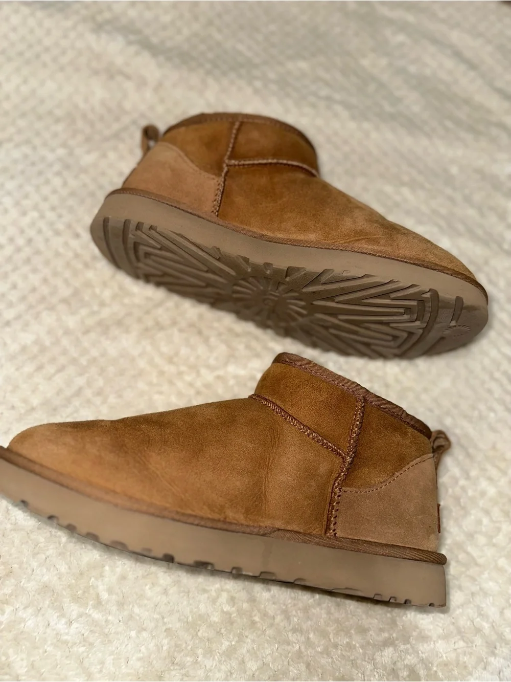 UGG Chestnut Shearling-Lined Classic Ultra Mini Boots Size 10